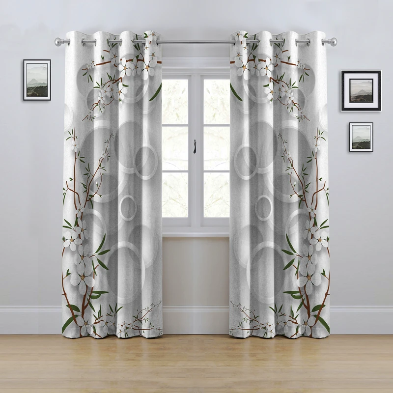 پرده مدل پانچی طرح گل و شاخه سایز 280x145 سانتی متر