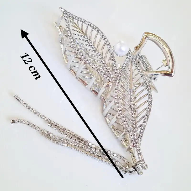 کلیپس مو زنانه مدل برگ نگین‌دار آویزدار بزرگ کد brg 1156