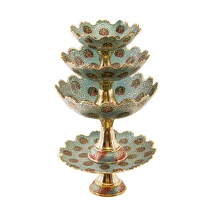ست 4 تکه میوه خوری میناکاری مدل پایه دار  طرح طاووس  کد 5990