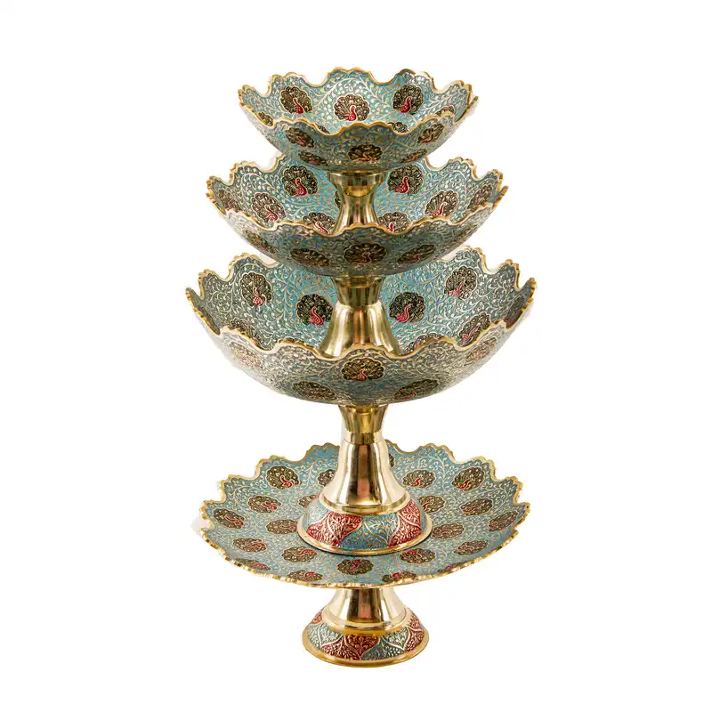 ست 4 تکه میوه خوری میناکاری مدل پایه دار  طرح طاووس  کد 5990