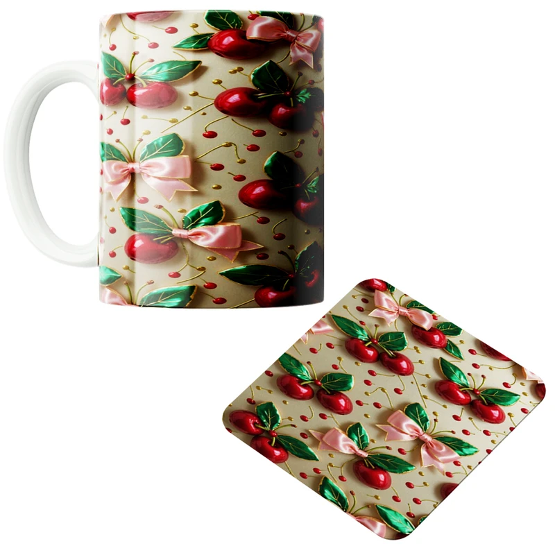 ماگ پاد آفرین مدل گیلاس و پاپیون کد 01 به همراه زیر لیوانی