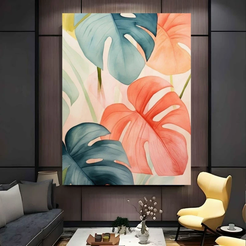 تابلو بوم طرح نقاشی انتزاعی برگ کد BK24530