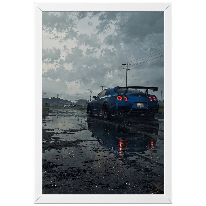 تابلو بکلیت طرح ماشین و خودرو نیسان جی تی ار NISSAN GTR R35 مدل W-po2087 فریم سفید