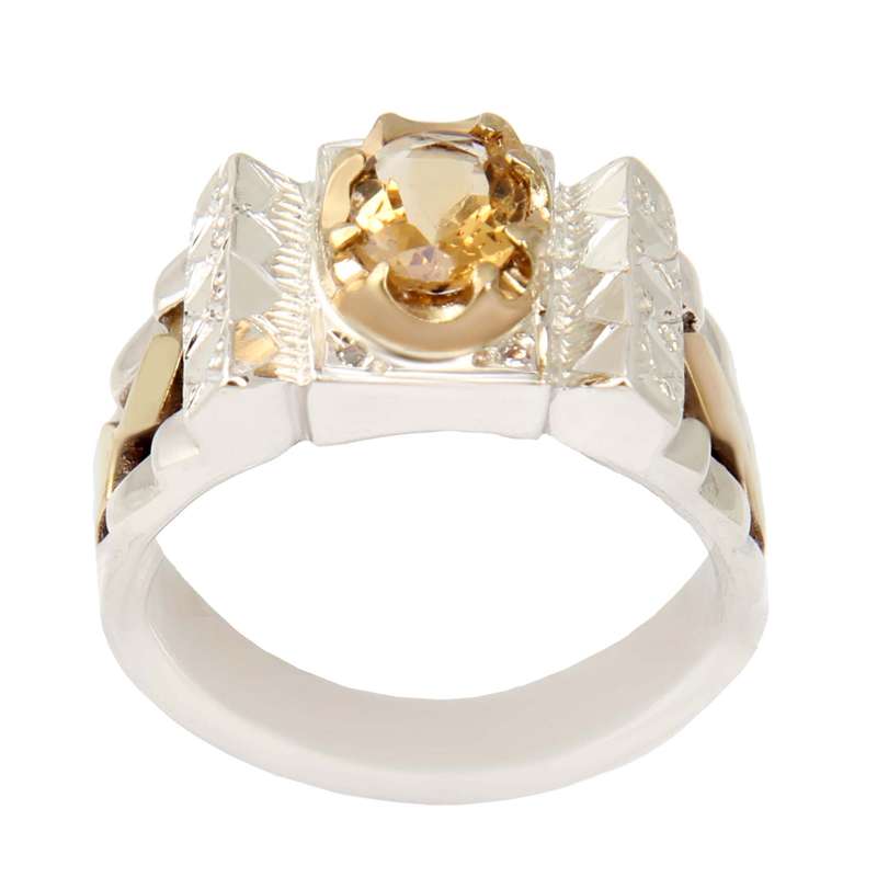 انگشتر نقره مردانه بازرگانی میلادی مدل سنگ سیترین رکاب دست ساز آبکاری رادیوم کد AM_2436