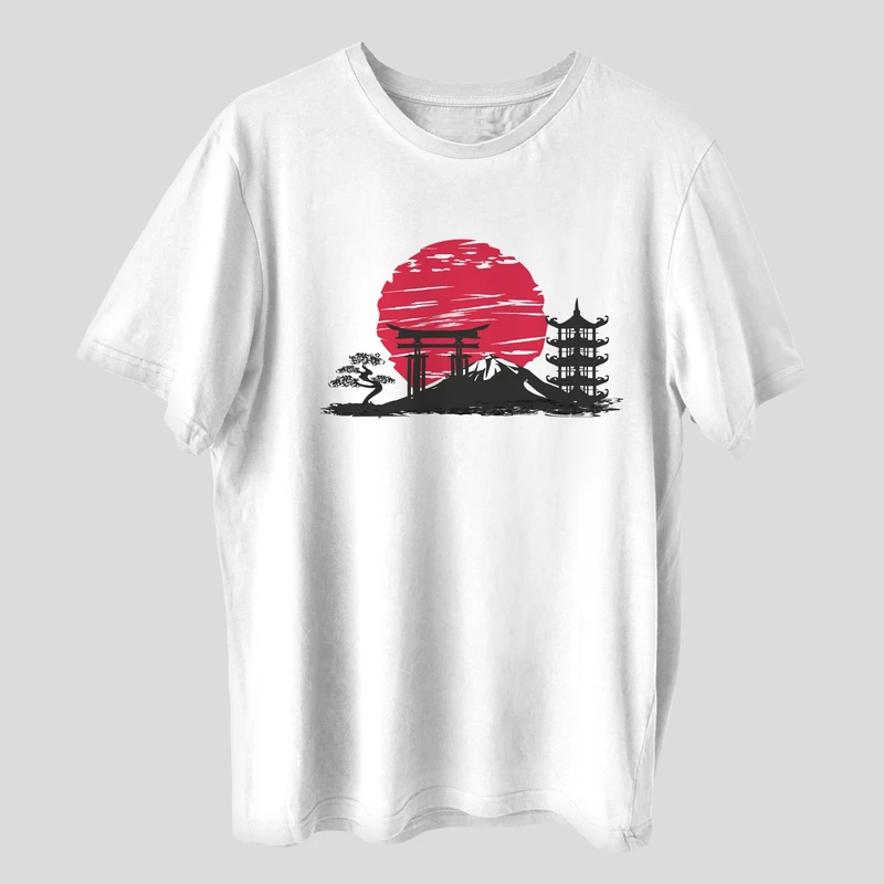 تی شرت آستین کوتاه مردانه مدل معبد سامورایی ژاپنی کد anm284