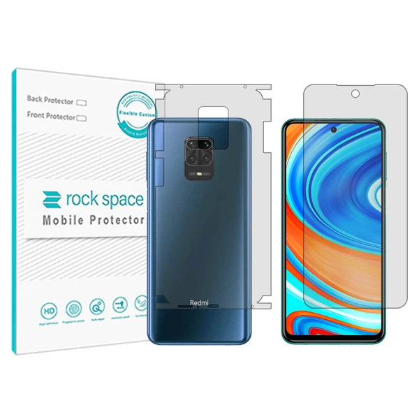 محافظ صفحه نمایش شفاف راک اسپیس مدل HyGEL مناسب برای گوشی موبایل شیائومی Redmi Note 9 Pro Max به همراه محافظ پشت