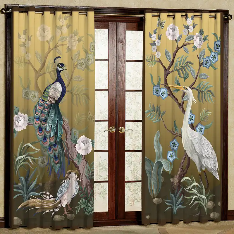 پرده مدل طرح دار پرنده و طاووس مخمل پانچی کد 2715a سایز 200x140 سانتی متر