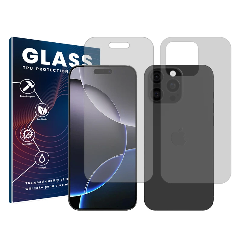 محافظ صفحه نمایش شفاف گلس مدل Shield مناسب برای گوشی موبایل اپل iPhone 16 Pro به همراه محافظ پشت گوشی 
