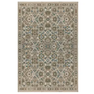 فرش ماشینی 500 شانه فرش مهدیان زمینه کرم - قهوه‌ای حاشیه کرم مدل کد 1086