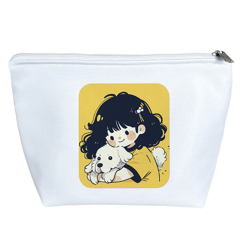 کیف لوازم آرایش دخترانه خندالو مدل دختر زرد پوش و سگ کد 8256