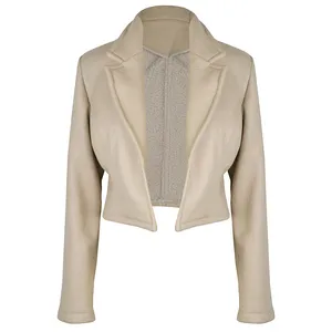 کت چرم زنانه مدل 100051609 داخل تدی رنگ کرم