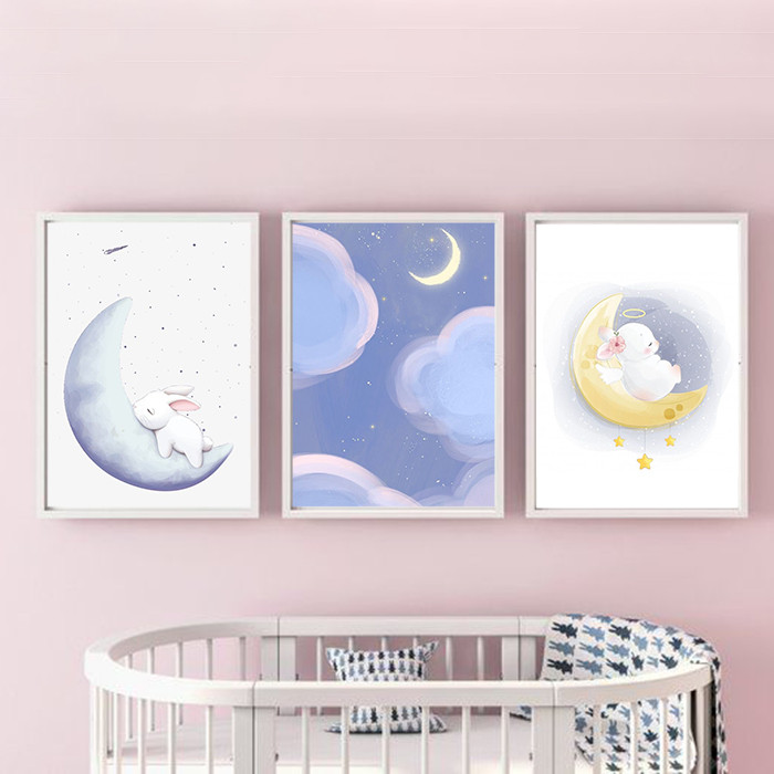 تابلو کودک و نوزاد مدل خرگوش خوابالو طرح 3 مجموعه 3عددی