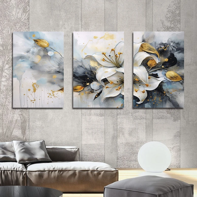 تابلو شاسی بکلیت طرح نقاشی رنگ روغن گل مدل SH-3135 مجموعه 3 عددی