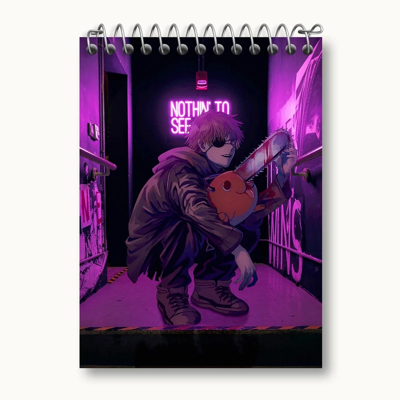 دفتر یادداشت 50 برگ خندالو مدل پوچیتا و دنجی انیمه مرد اره ای Chainsaw Man کد 17937