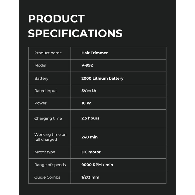 ماشین اصلاح موی سر و صورت وی جی ار مدل V-992