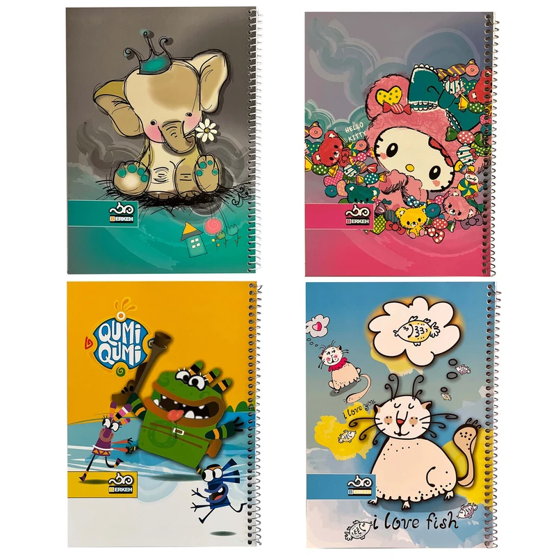 دفتر مشق 100 برگ برکه مدل فنری کد 1100 بسته 4 جلدی