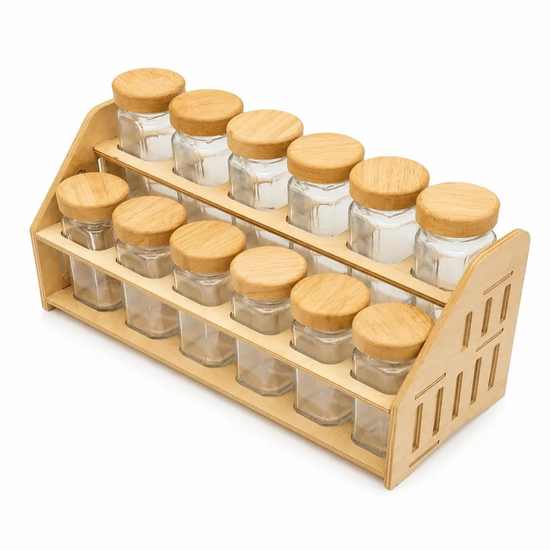 جای ادویه 12 پارچه مدل مکارتی پله ای به همراه استند