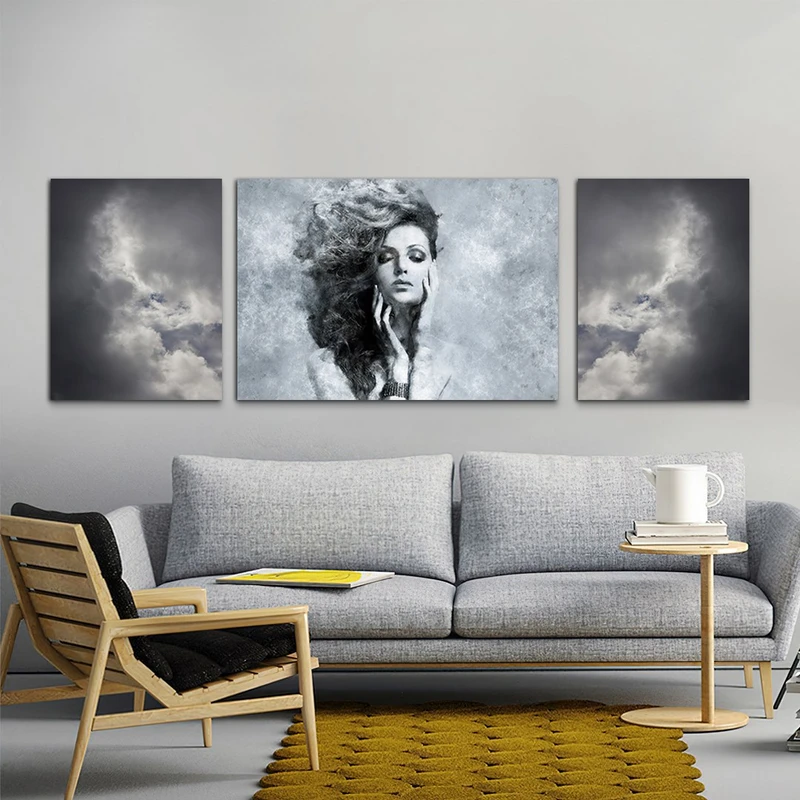 تابلو شاسی بکلیت طرح آسمان سیاه و پرتره مدل SH-1055 مجموعه 3 عددی