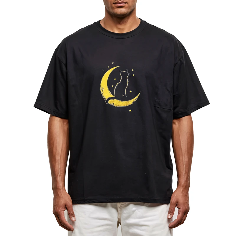 تی‌شرت آستین سه ربع مردانه مدل گربه و ماه کد 77732
