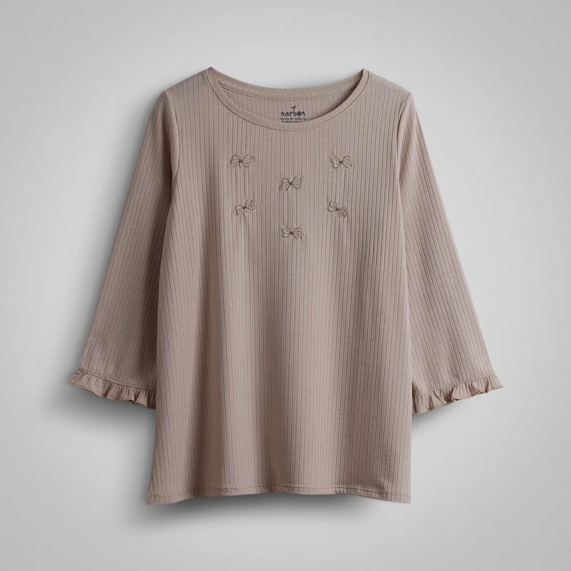 بلوز آستین بلند یقه گرد زنانه ناربن مدل روبان