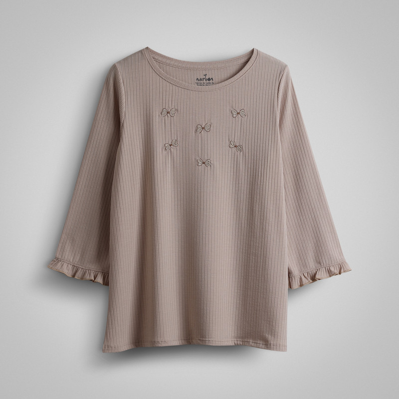 بلوز آستین بلند یقه گرد زنانه ناربن مدل روبان