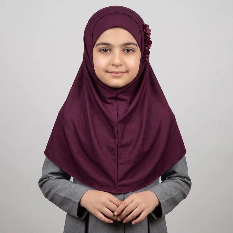 مقنعه دخترانه مدل سه گل دو تکه