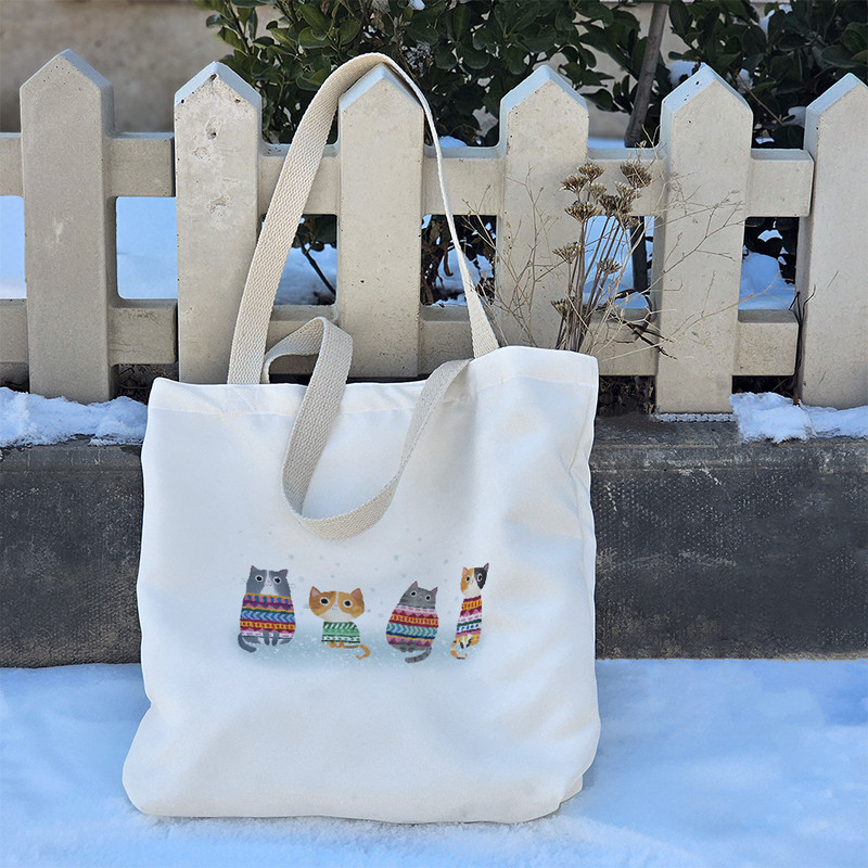 ساک خرید پارچه ای خندالو طرح گربه مدل توت بگ کد 409