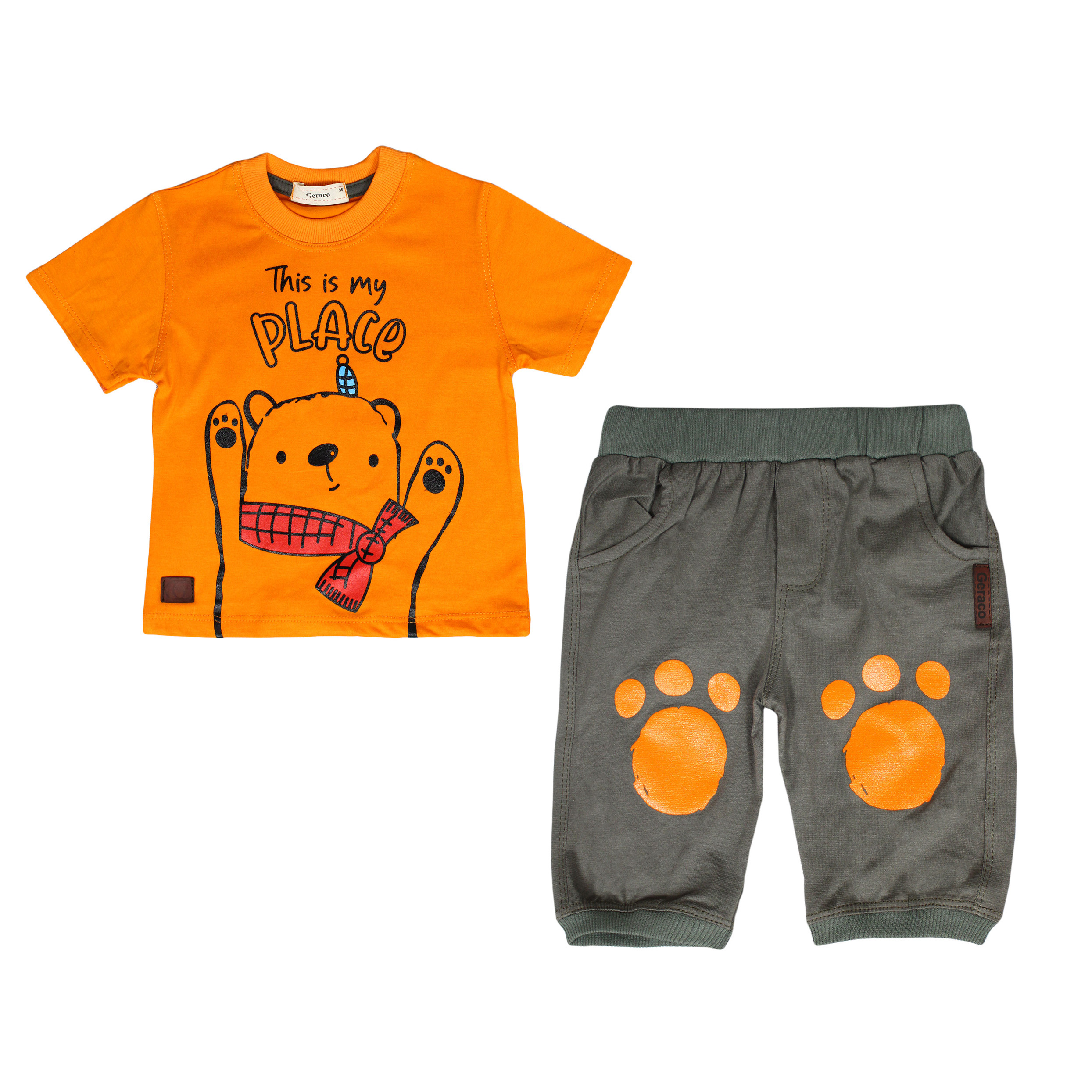 ست تی شرت و شلوارک بچگانه طرح خرس کد 51 رنگ نارنجی