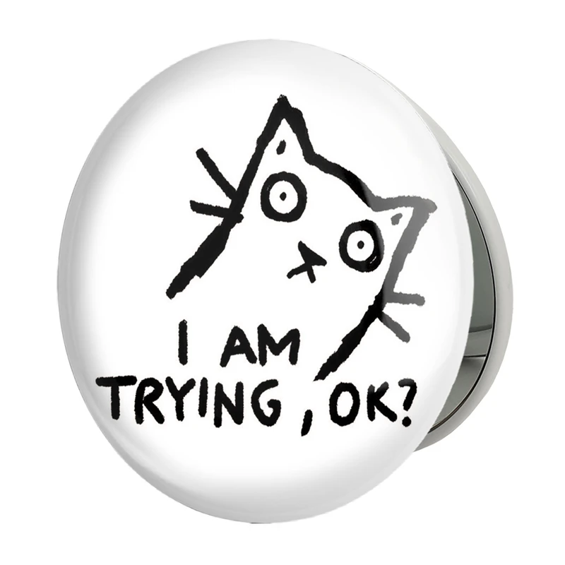 آینه جیبی خندالو طرح گربه پر تلاش مدل تاشو کد 29296