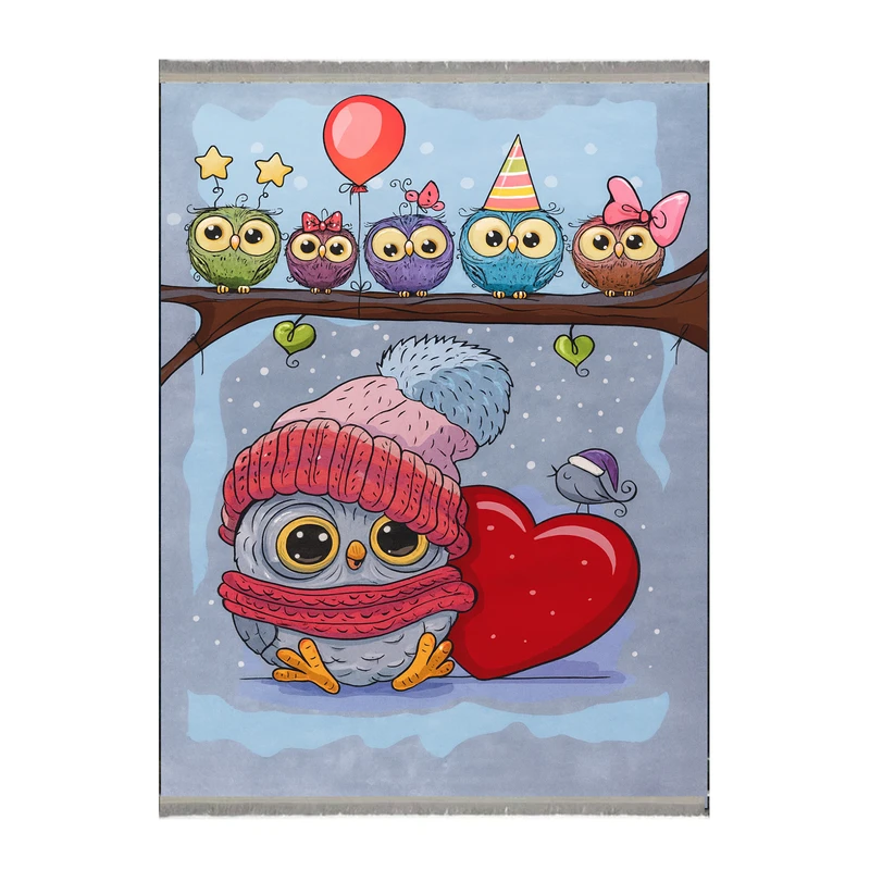 فرش ماشینی 1000 شانه زمینه آبی حاشیه قرمز هانوکس مدل کودک کد HAK.805.01