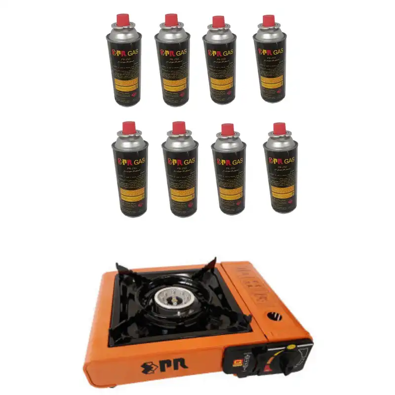 اجاق سفری پارس رگولاتور مدل 6499 به همراه کپسول گاز سفری بسته 8 عددی