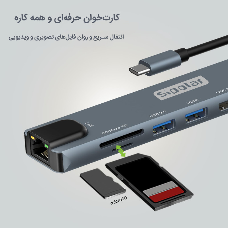 هاب 8 پورت USB-C به HDMI سیپولار مدل 8in1 SP-HU879