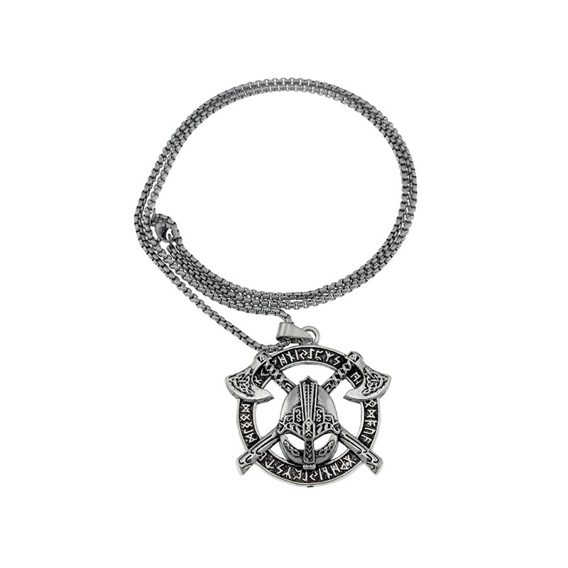 گردنبند مردانه برانت مدل  وایکینگ تبر و کلاه خود