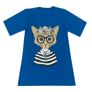 تی شرت لانگ آستین کوتاه زنانه مدل گربه رنگ آبی