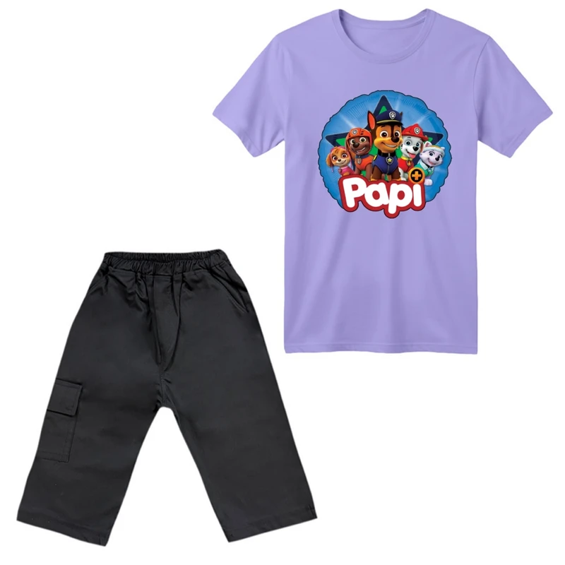 ست تی‌شرت آستین کوتاه و شلوارک پسرانه مدل سگ نگهبان کد ۶