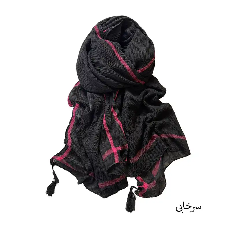 شال زنانه مدل نخی پلیسه حاشیه لاینی منگوله دار