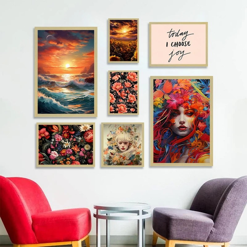 تابلو بکلیت مدل طرح موج دریا و گل رنگی آفتابگردان BE-1131 مجموعه 7 عددی