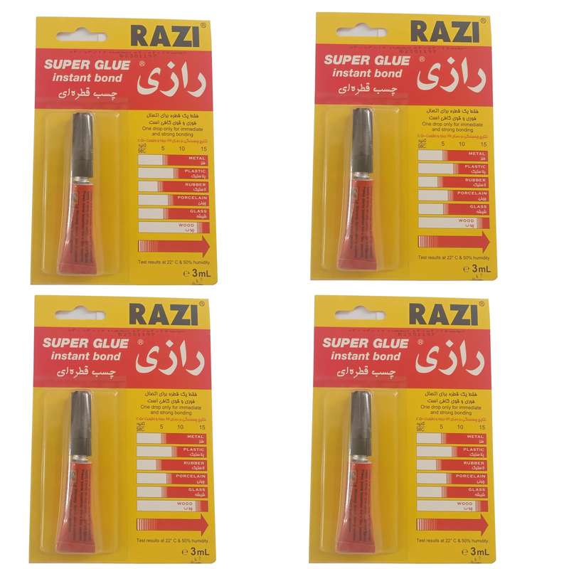 چسب قطره ای رازی مدل h26 حجم 3 ميلي ليتر بسته 4 عددي