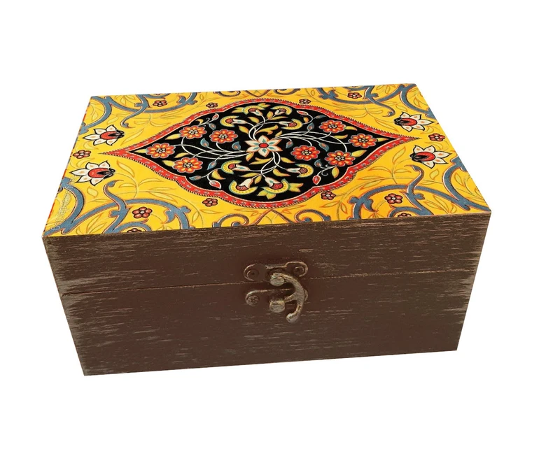جعبه هدیه چوبی مدل هنری طرح کاشی کد SB65