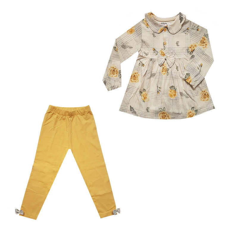 ست پیراهن و شلوار دخترانه کد 1228 رنگ خردلی