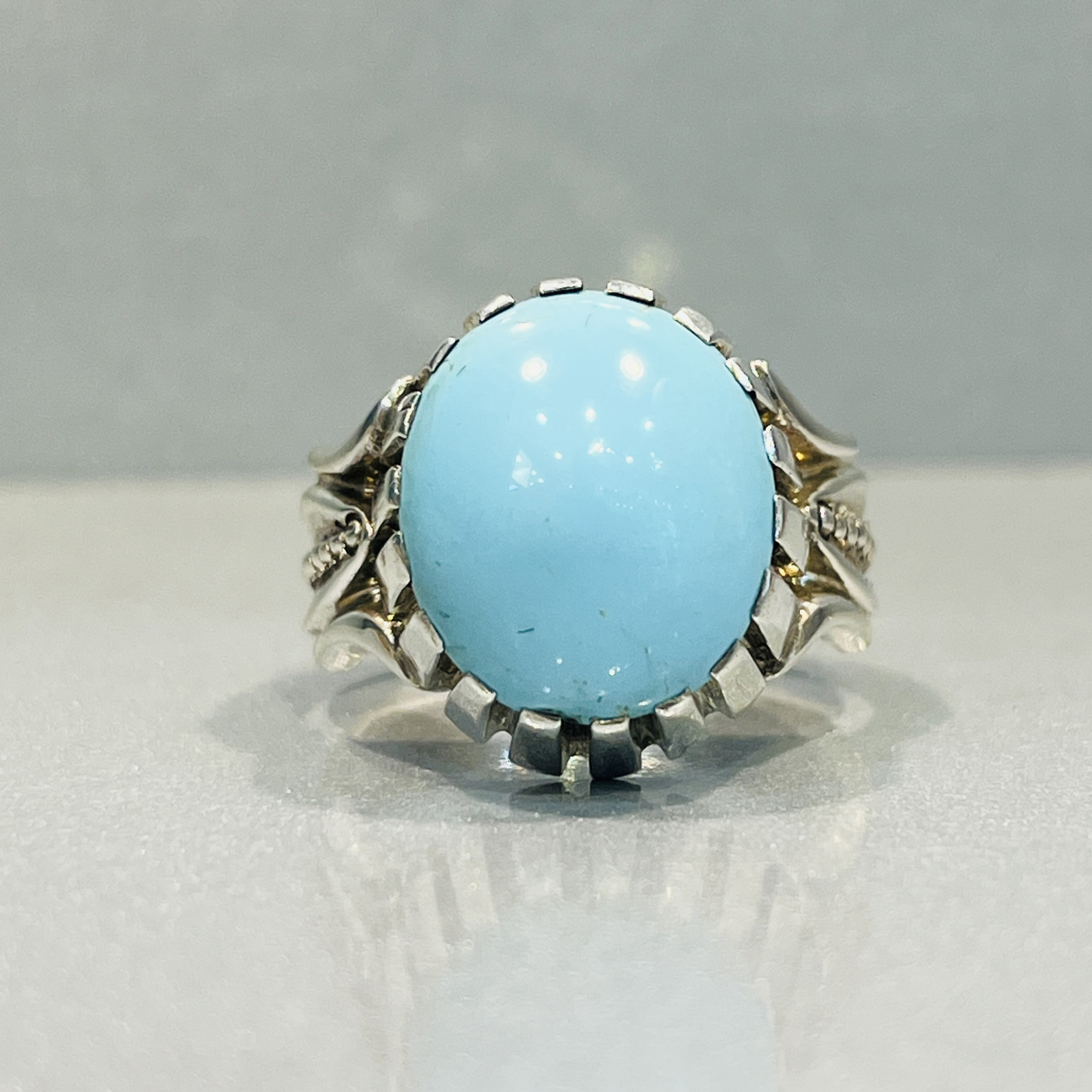 انگشتر نقره مردانه مدل تمام چنگ دستساز فیروزه عجمی نیشابوری