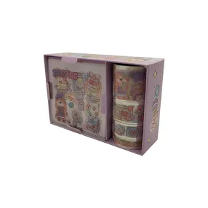 چسب نواری مدل واشی طرح دختر کد 04 مجموعه 4 عددی به همراه استیکر