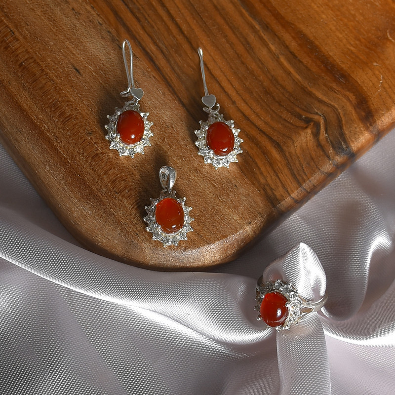 نیم ست نقره زنانه نقره جات لطفی مدل عقیق کد SNSH03