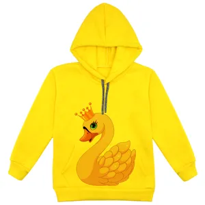 هودی دخترانه مدل قو F139 رنگ زرد