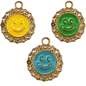 آویز دستبند مدل گلهای خندان نگین دار کد AD 742 مجموعه 3 عددی