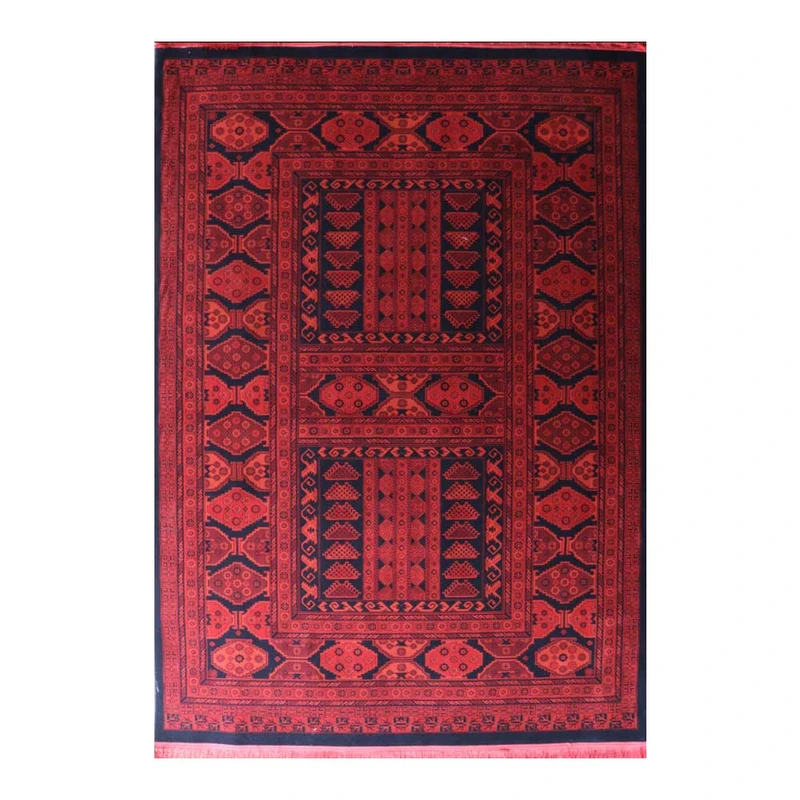 فرش ماشینی 700 شانه فرش هیوا زمینه قرمز لاکی حاشیه لاکی مدل 203