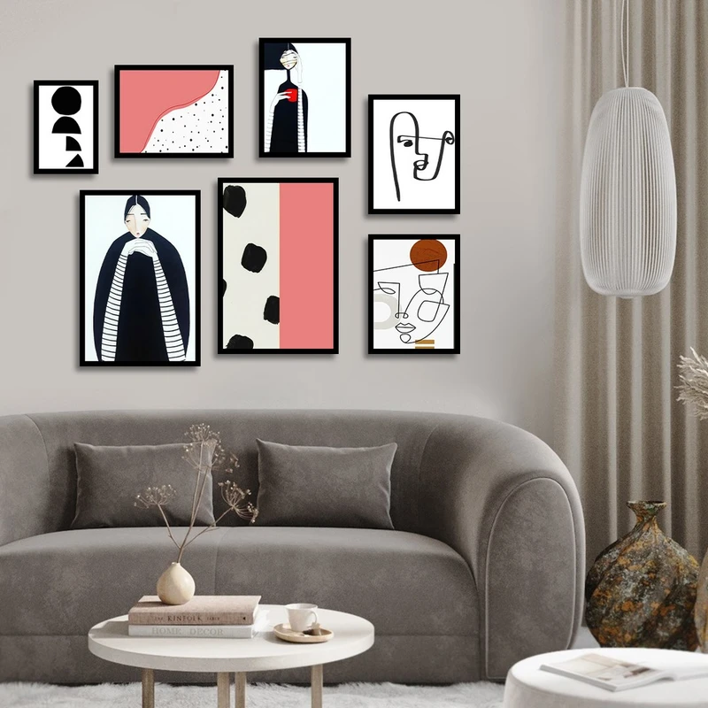 تابلو بکلیت طرح نقاشی دکوراتیو مدرن سبک کوبیسم مدل B-1432 مجموعه 7 عددی