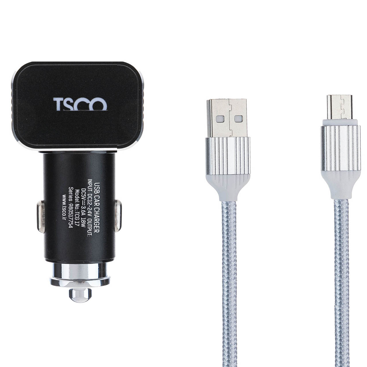 شارژر فندکی تسکو مدل TCG 17 به همراه کابل تبدیل USB به microUSB