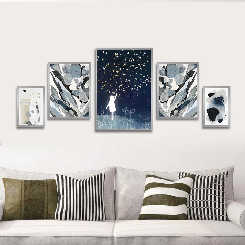 تابلو بکلیت طرح نقاشی مدرن آبرنگی مدل شاین اکلیلی SI-1790 مجموعه 5 عددی