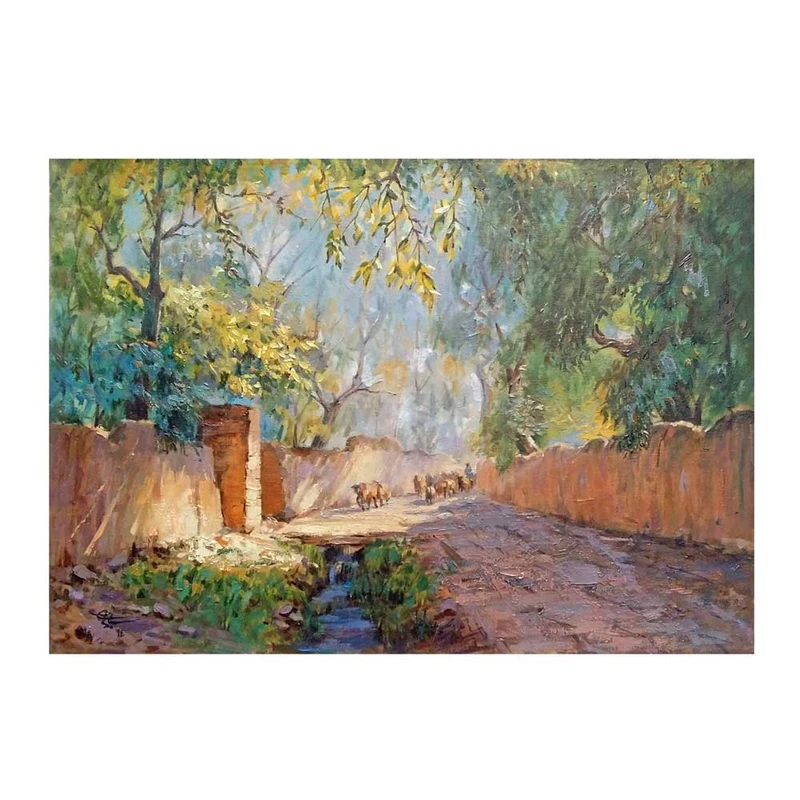 تابلو نقاشی رنگ و روغن مدل کوچه باغ دماوند